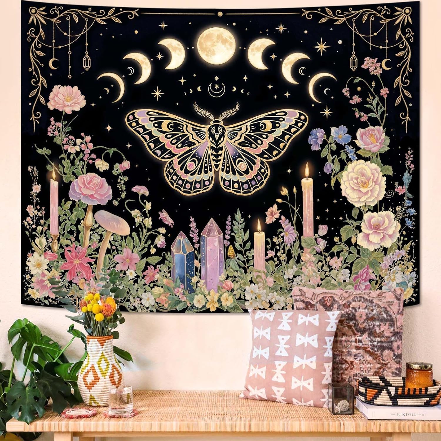 Aesthetic Tapestry - Tapeçaria de Parede Borboleta com Fases