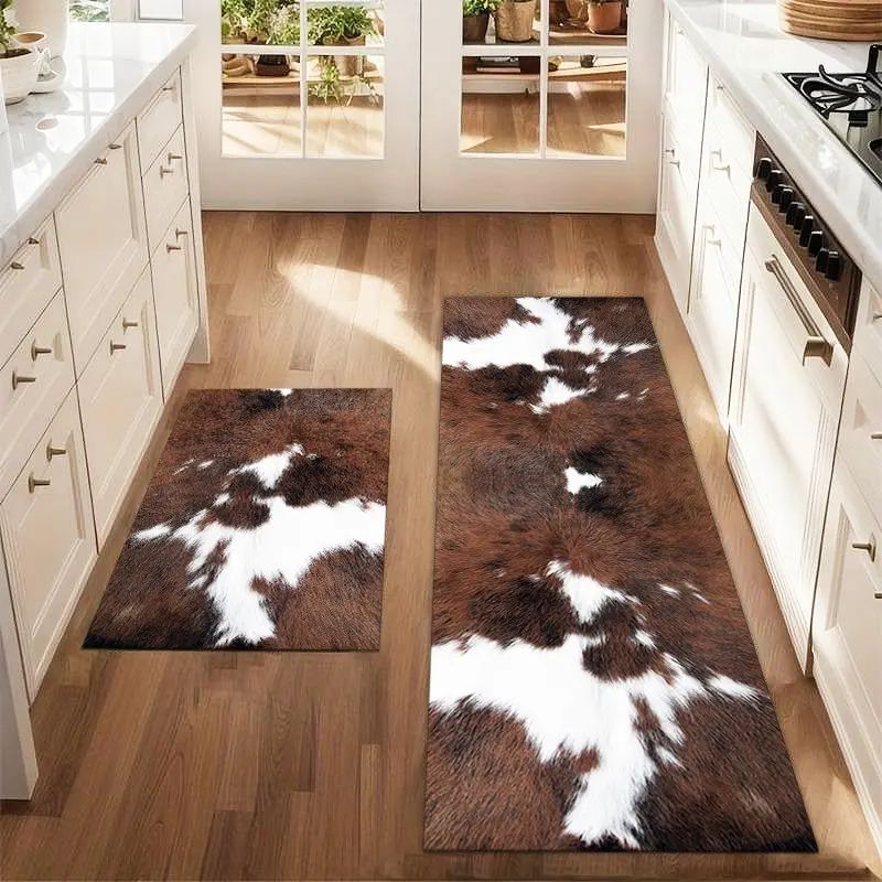 Cowhide Rug Faux - VIKAMA 1/2 Peças Tapete de Cozinha